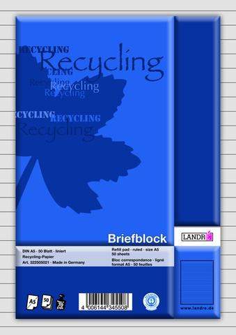 Briefblock A5 liniert 70g/m², RC 50 Blatt recycling